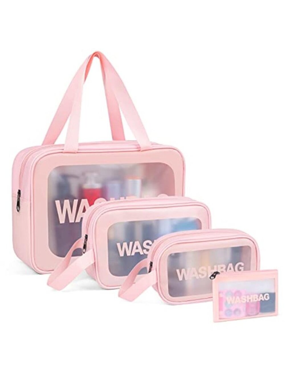 Pink Travel Toiletry Bag Set 4 Pack Makeup Organizer Waterproof Clear Cosmetic